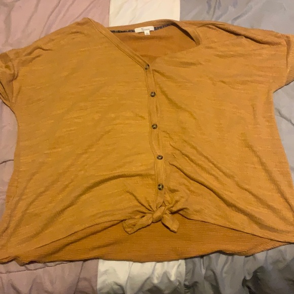 89th & Madison Tops - Yellow Button Up w/ tied Knot